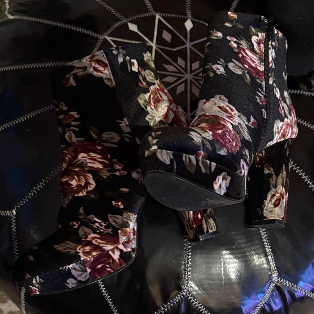 Floral Velvet Ankle Boots